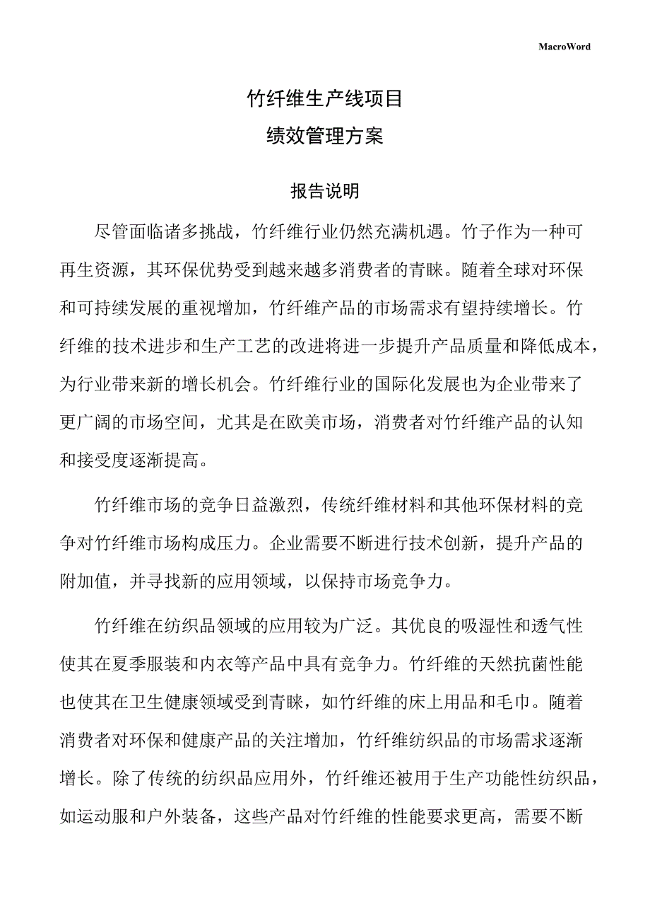 竹纤维生产线项目绩效管理方案（仅供参考）_第1页