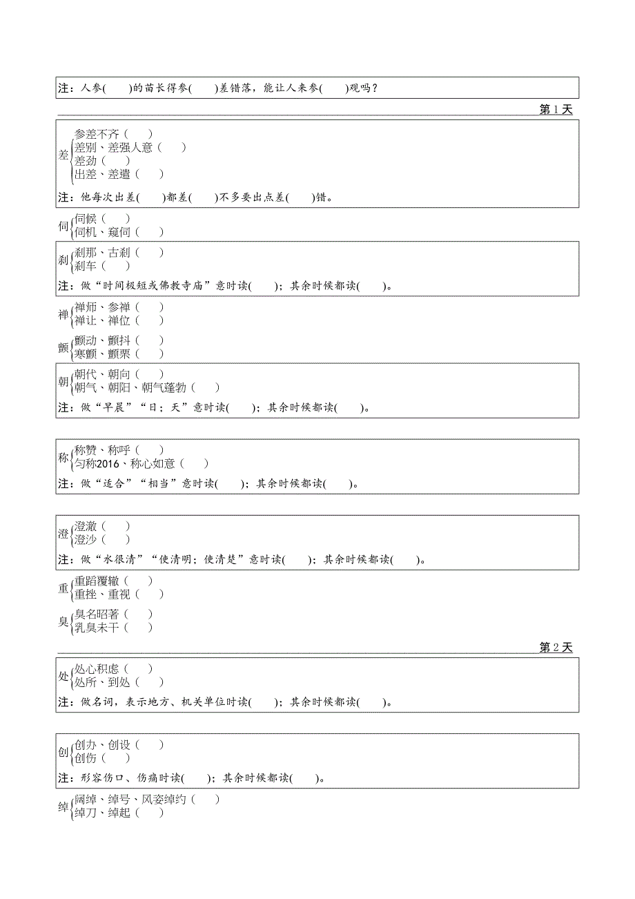 2024长沙中考语文二轮专题复习 中考常考多音字强化训练 （含答案）_第2页