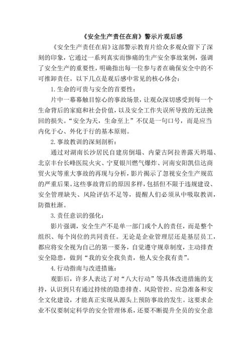 《安全生产责任在肩》警示教育片观后心得感悟