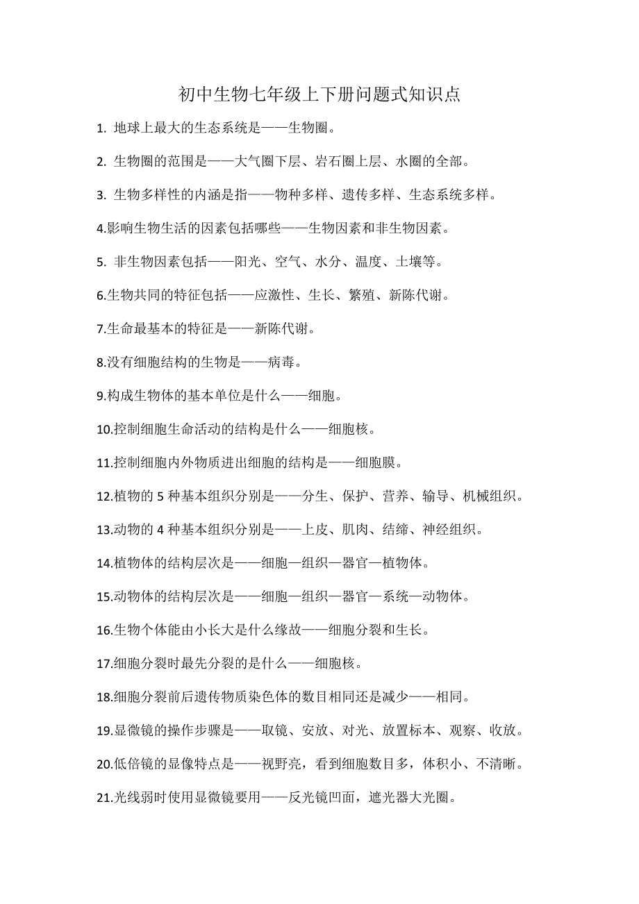 初中生物七年级上下册问题式知识点_第1页