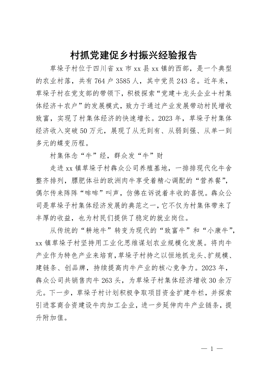 村抓党建促乡村振兴经验报告_第1页