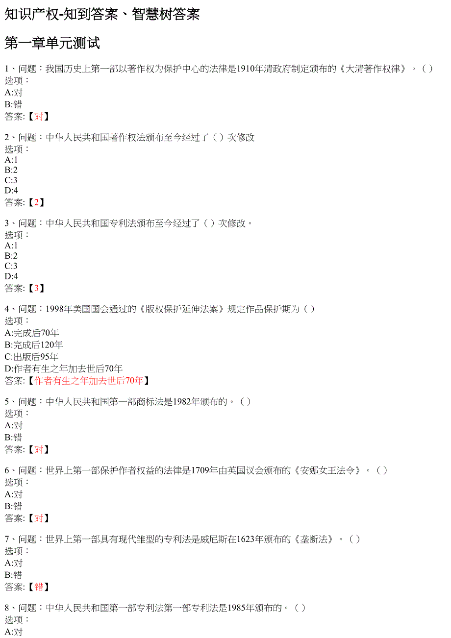 知识产权 知到智慧树网课答案_第1页