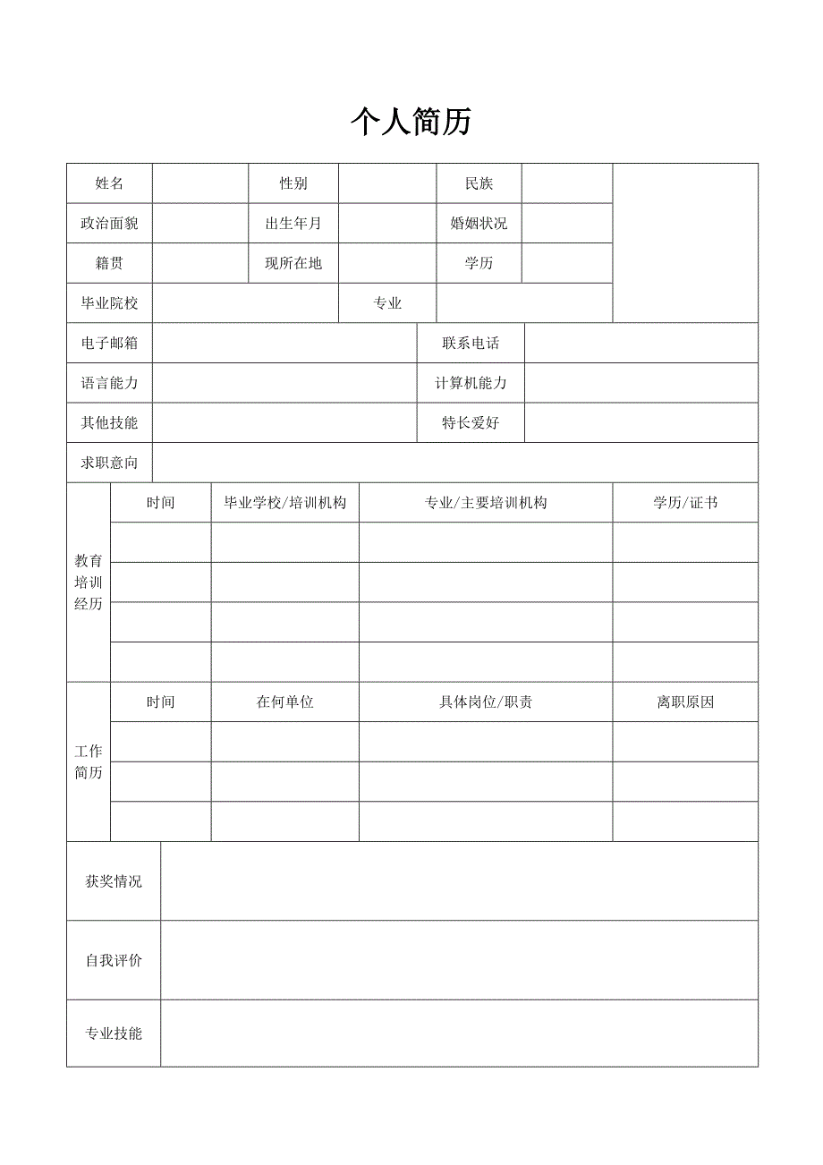 个人简历模板 求职简历模板（精选5套完整版）_第1页