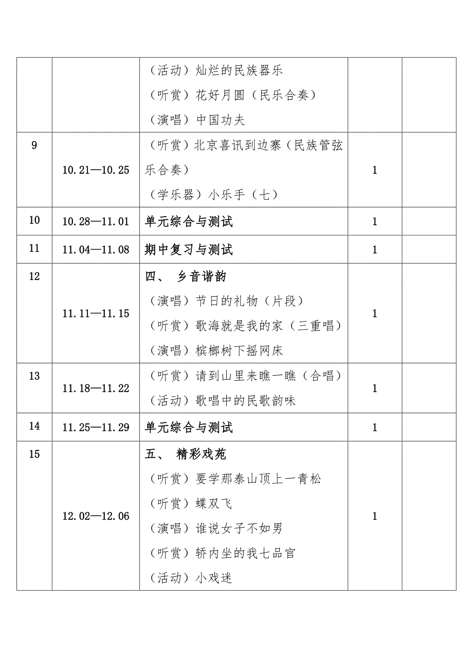 2024年秋学期接力版小学音乐六年级上册教学进度表_第2页