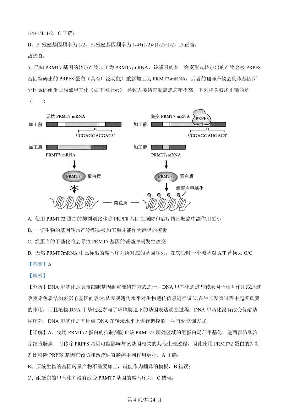 湖南省永州市2024届高考第三次模拟考试生物（解析版）_第4页