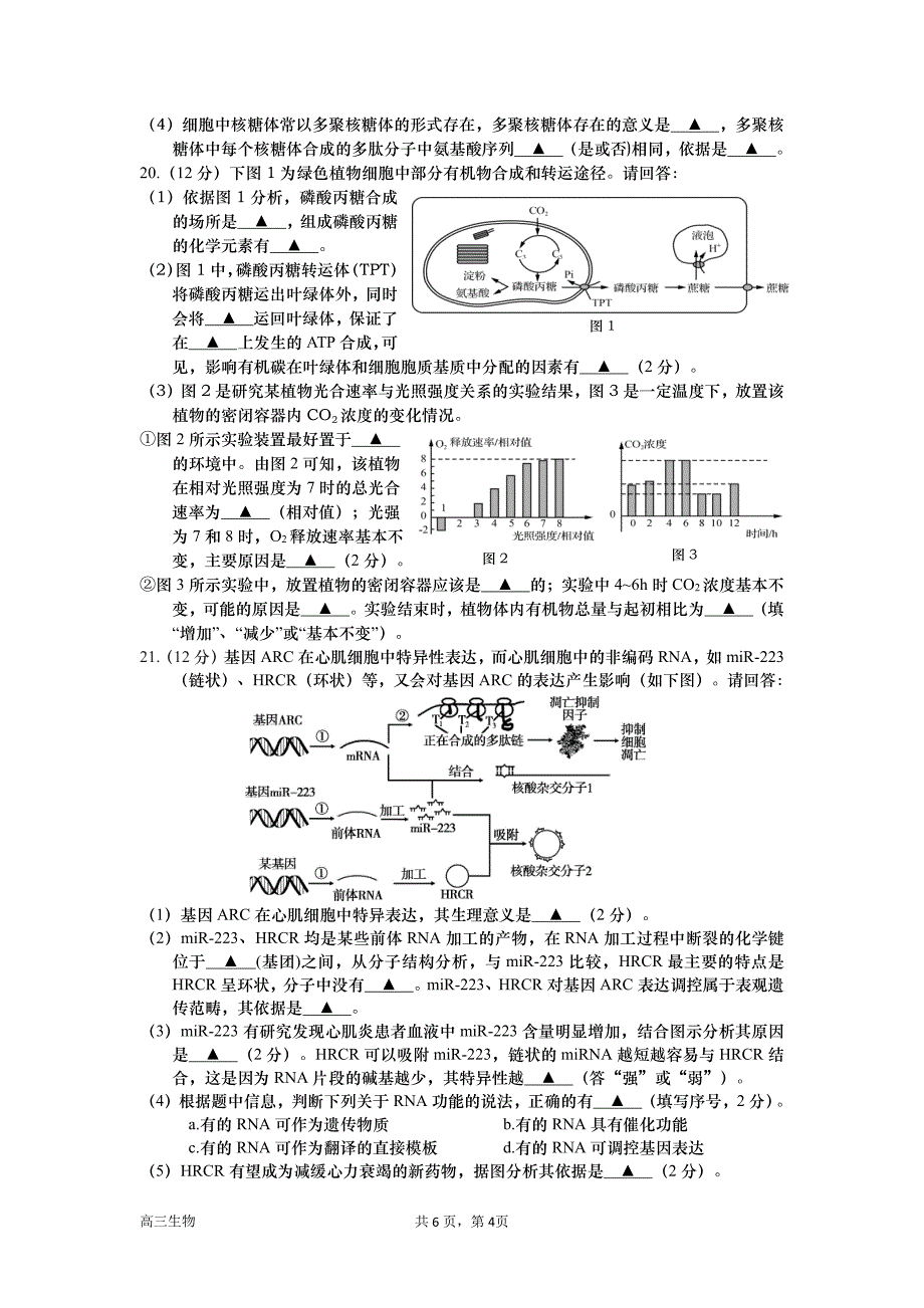 2024届江苏省淮安市高中校协作体高三上学期期中考生物试题及答案_第4页