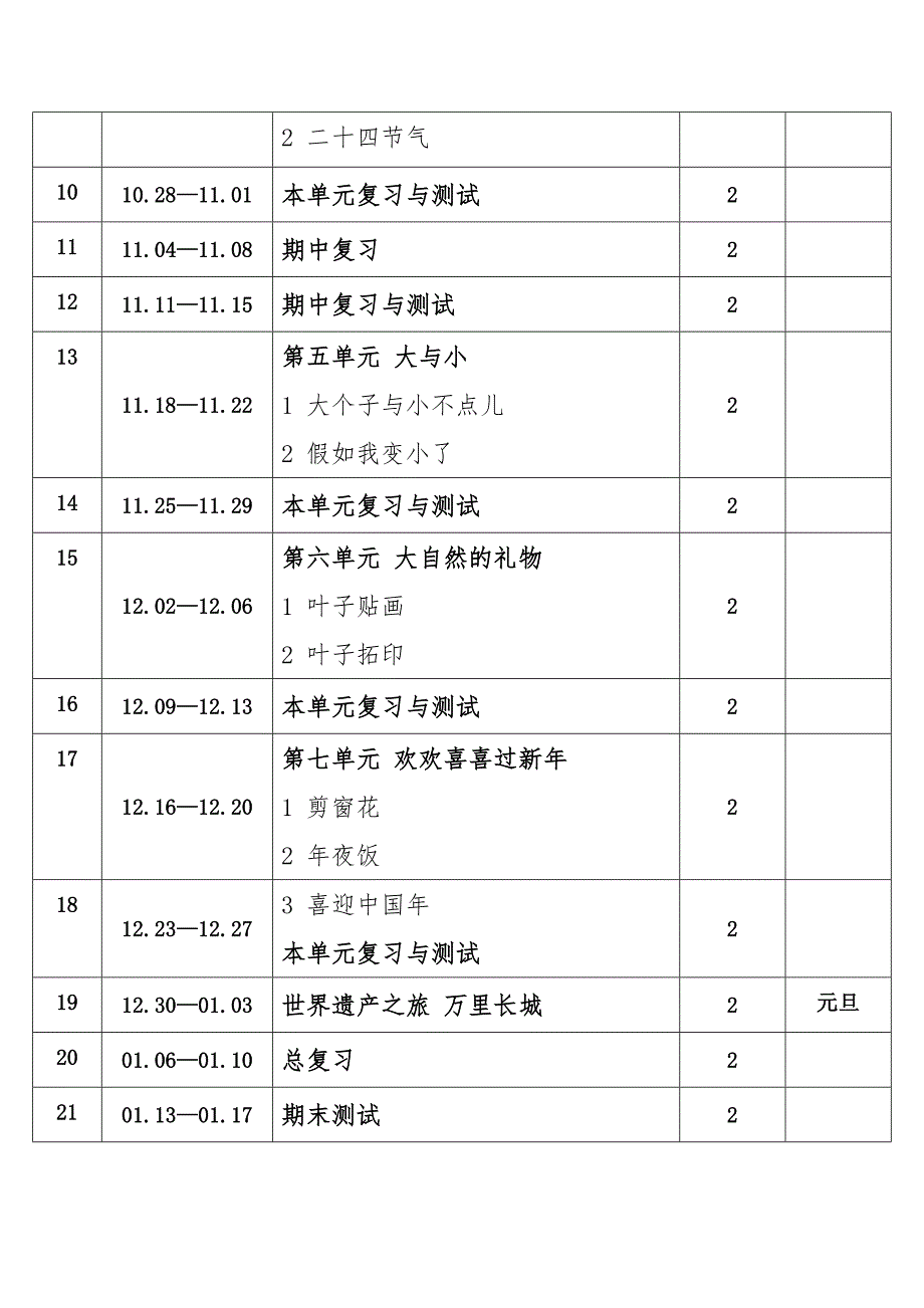 2024年秋学期辽海版小学美术一年级上册教学进度表_第2页