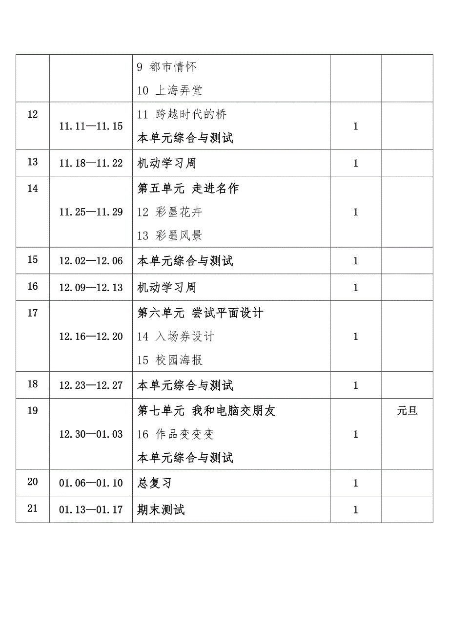 2024年秋学期沪教版小学美术五年级上册教学进度表_第2页