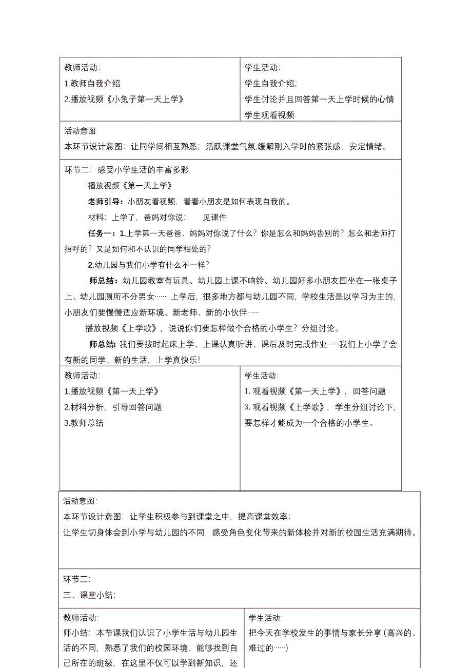 一年级上册第一单元及第1课《开开心心上学去》教学设计_第4页