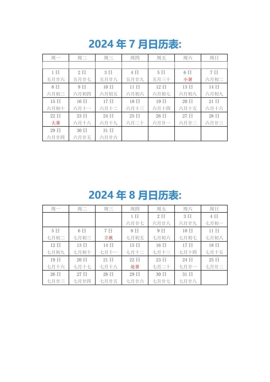 2024年日历表（含节假日调休安排）_第5页