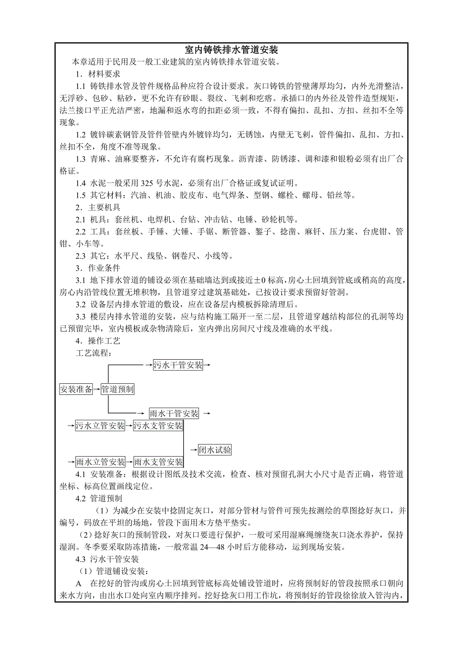 建筑施工室内铸铁排水管道安装技术交底_第1页