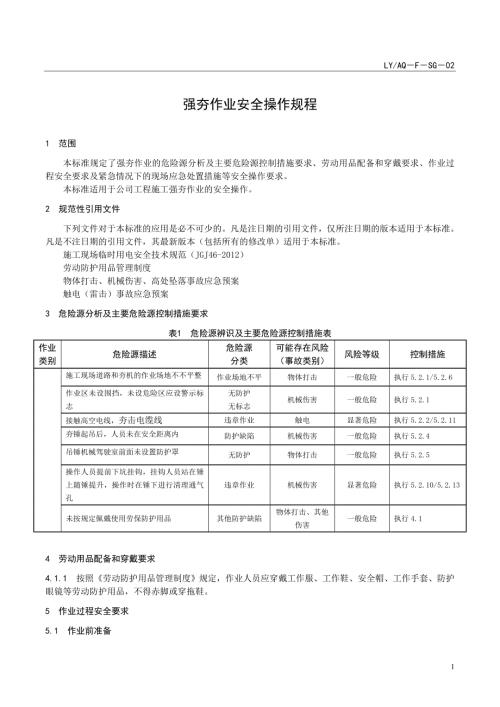 LYAQ－F－SG－02 强夯作业安全操作规程