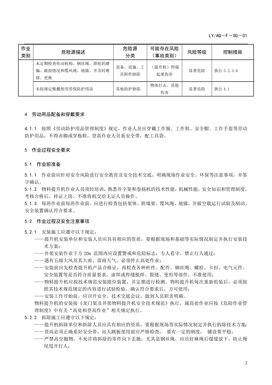 LYAQ－F－SG－01 物料提升作业安全操作规程_第2页