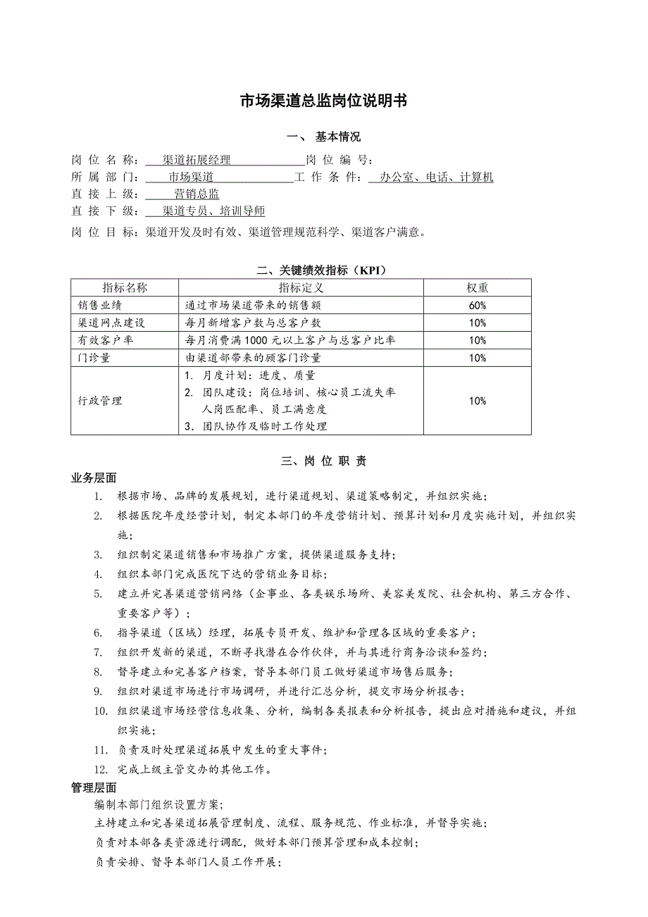 医美整形医院市场渠道岗位说明书_第2页