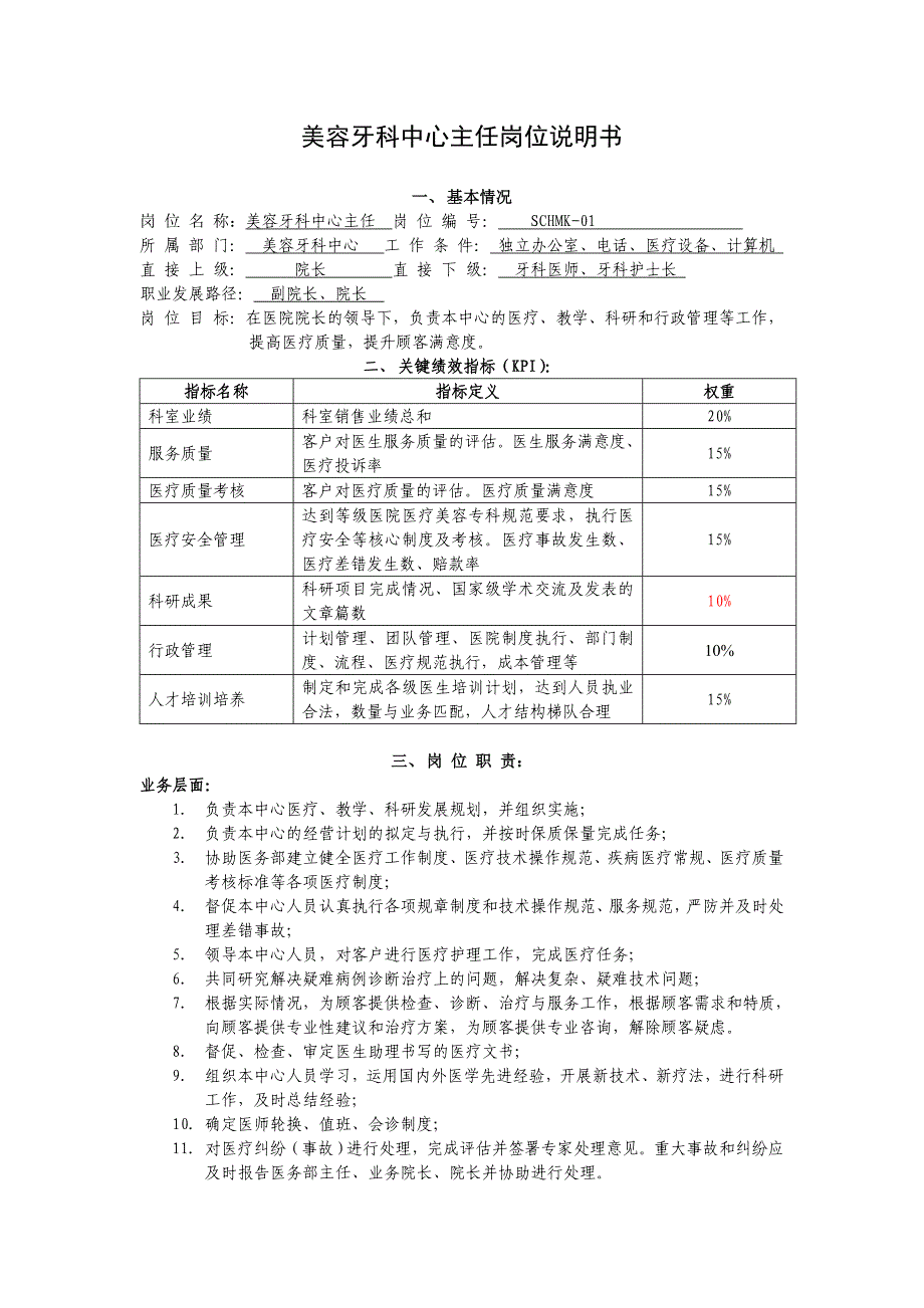 医美整形美容医院口腔中心岗位说明书_第2页