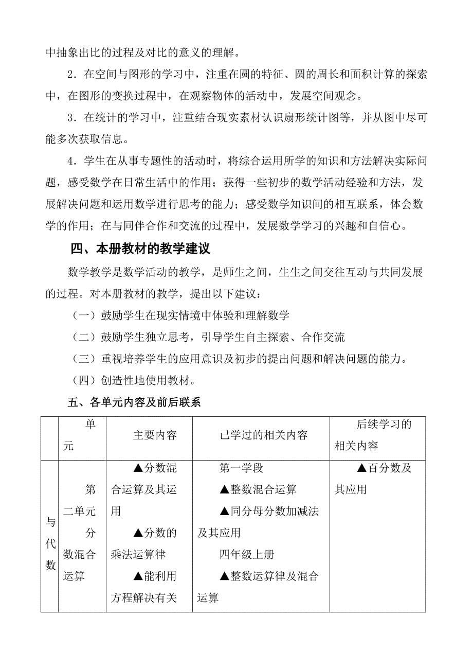 2024北师大版六年级数学上册教学计划+教学进度表_第5页