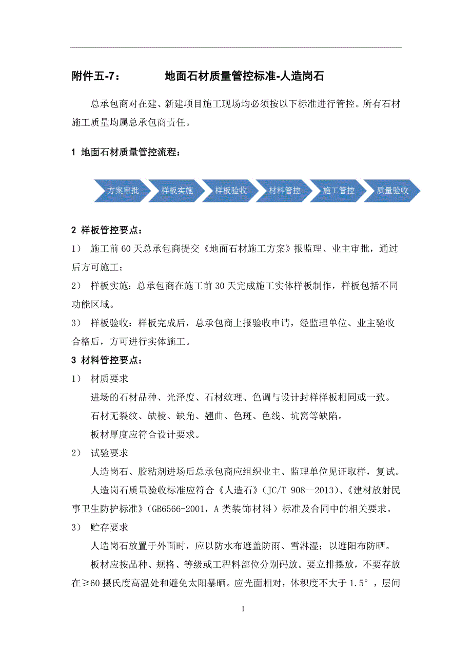 万达质量安全管控标准附件五-7：地面石材质量管控标准-人造岗石_第1页