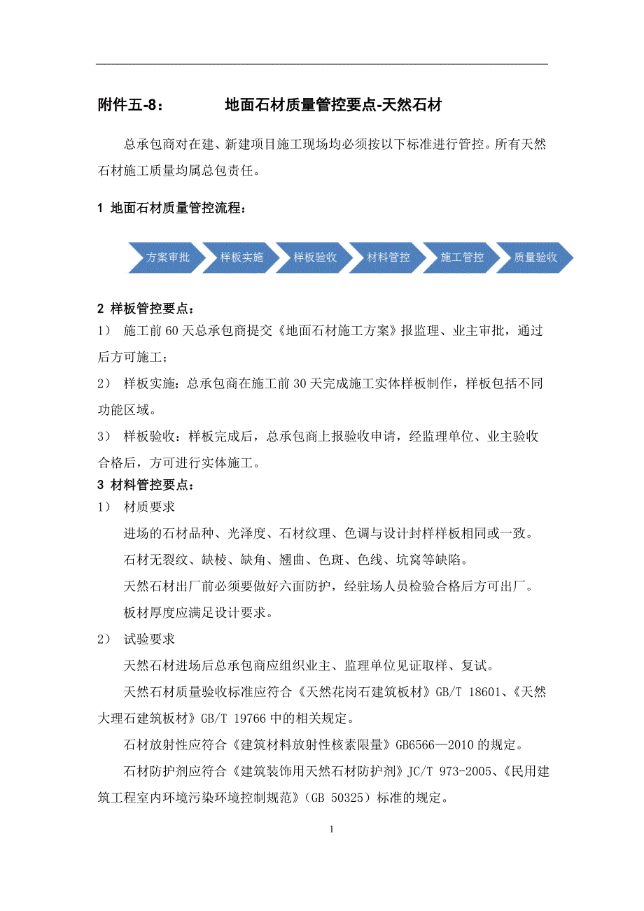 万达质量安全管控标准附件五-8：地面石材质量管控标准-天然石材_第1页