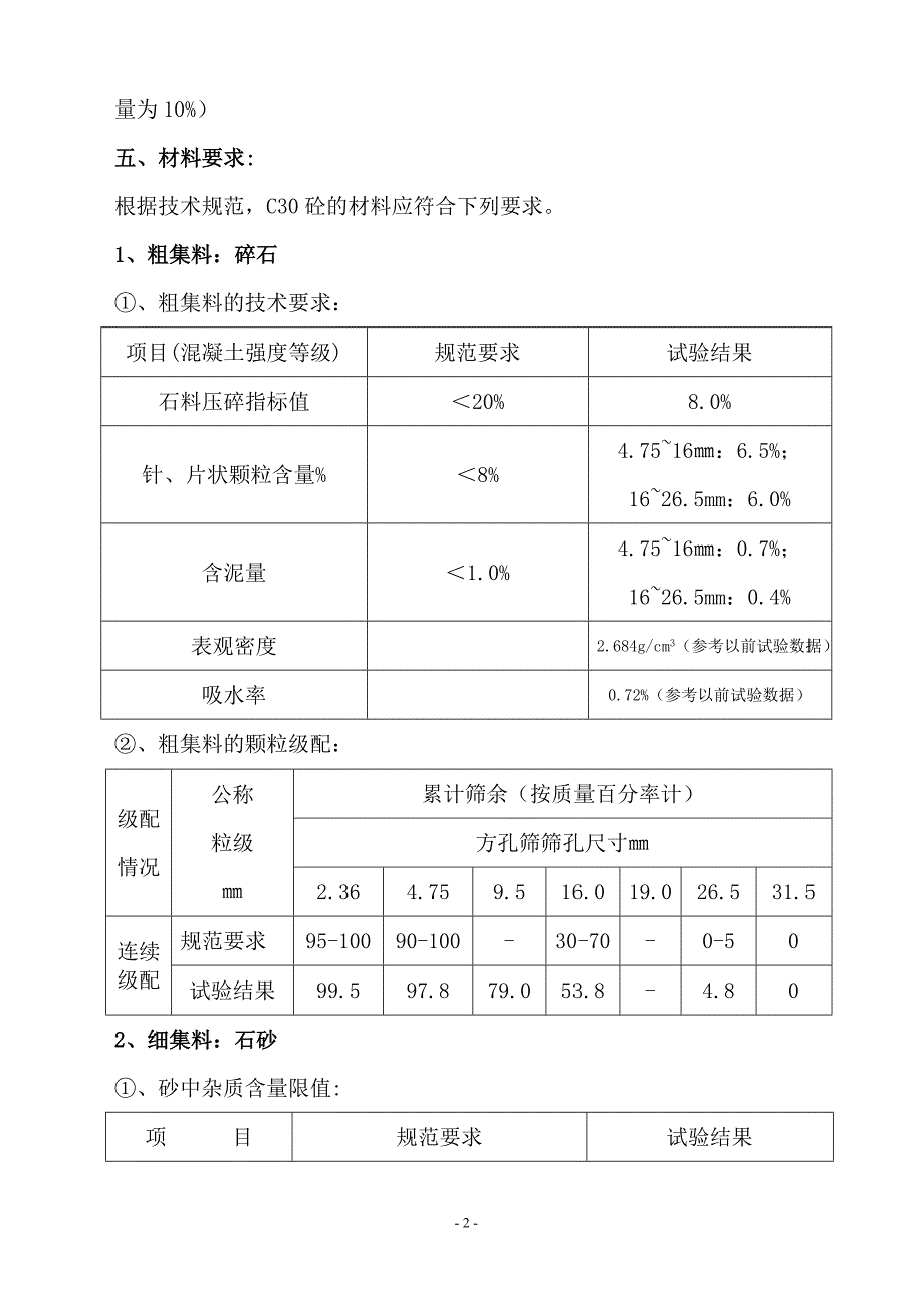 混凝土配合比资料 贵州C30防水微膨胀混凝土配合比设计报告_第2页