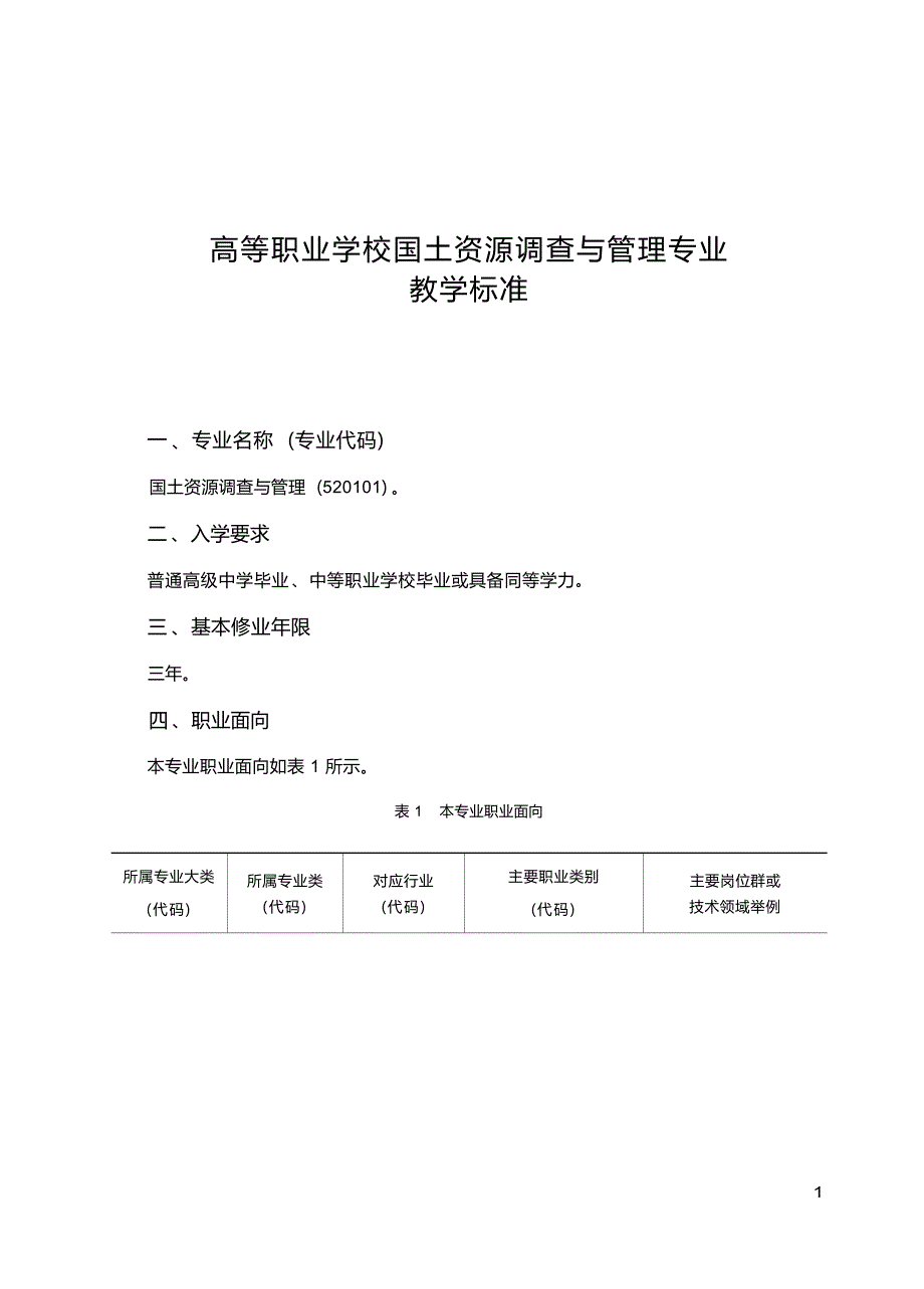 高职学校国土资源调查与管理专业教学标准_第1页