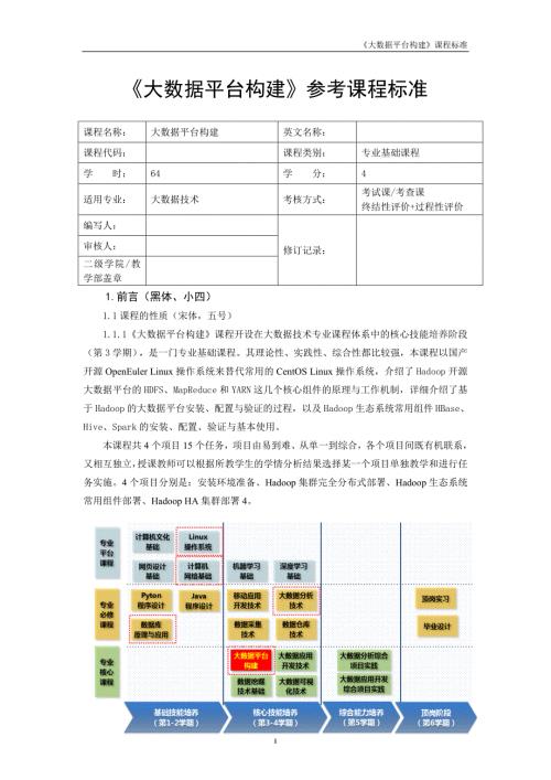 大数据平台构建课程标准