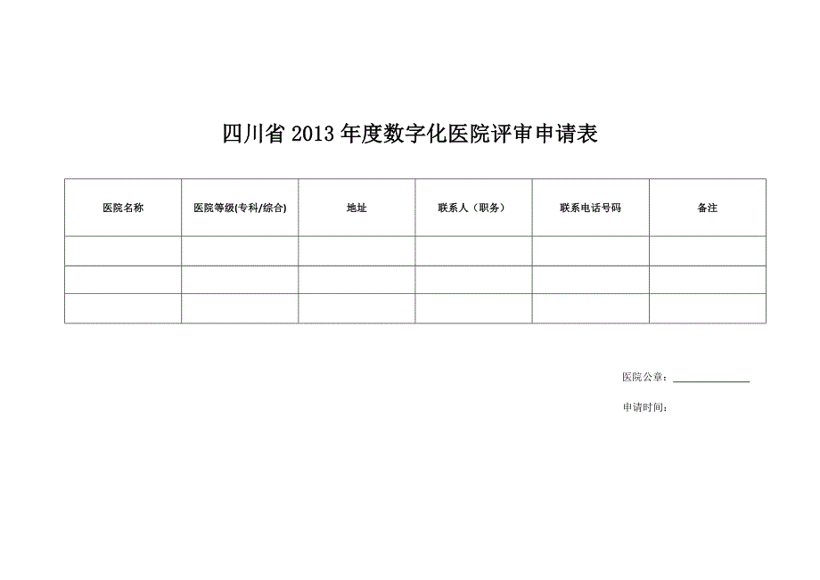 四川省2013年度数字化医院评审申请表_第1页