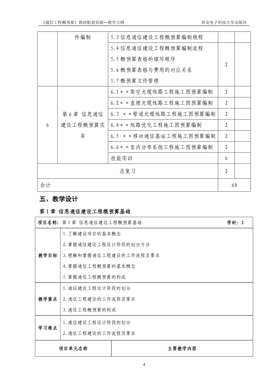 通信工程概预算教学大纲_第4页