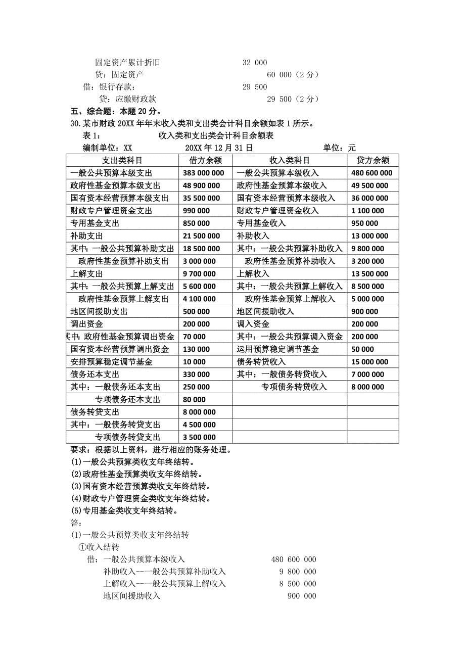 2020年08月自考00070政府与事业单位会计试题及答案_第5页