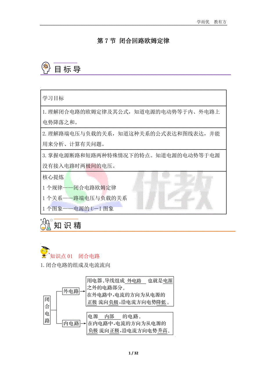 2.7 闭合回路欧姆定律（教师版）_第1页