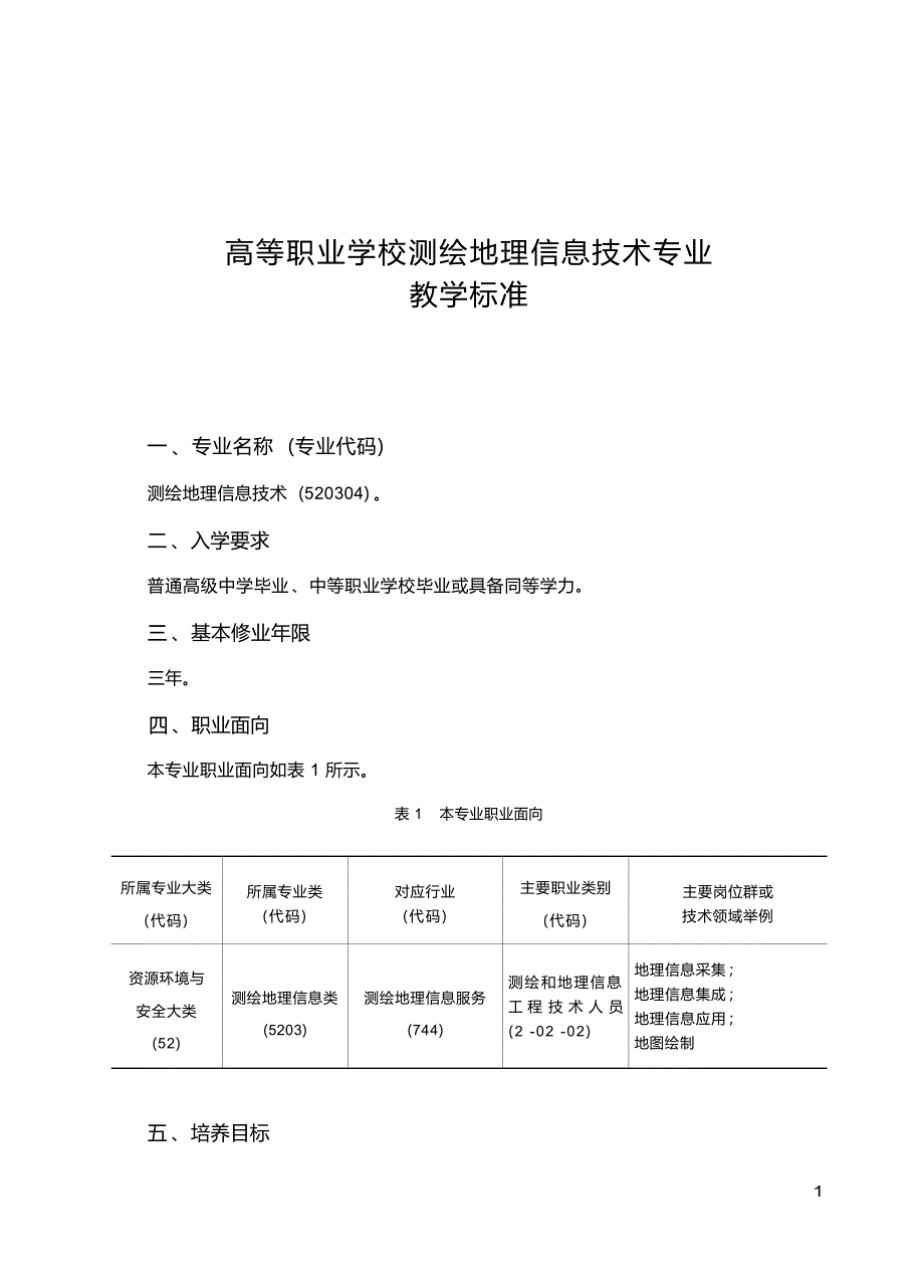 高职学校测绘地理信息技术专业教学标准_第1页