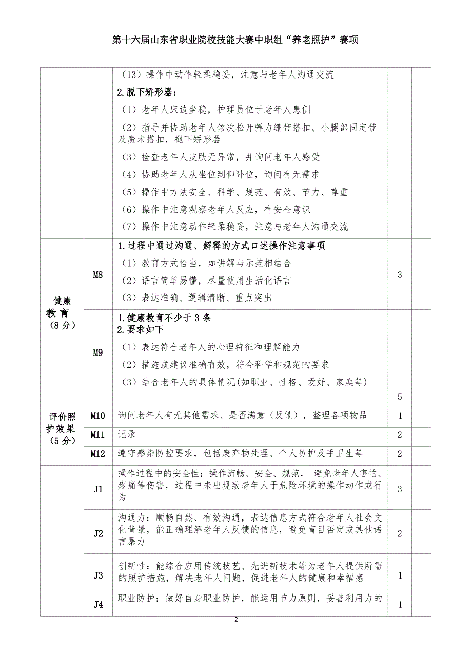 十六届山东省职业院校技能大赛中职组“养老照护”赛项评分标准_第3页