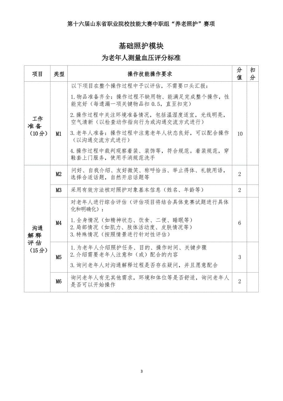 十六届山东省职业院校技能大赛中职组“养老照护”赛项评分标准_第5页