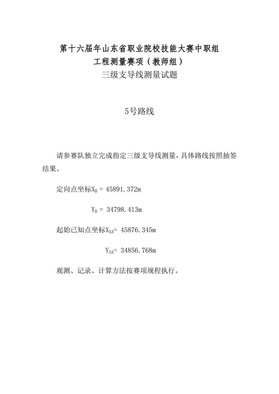 第十六届山东省职业院校技能大赛中职工程测量赛（教师组）三级支导线测量试题_第5页