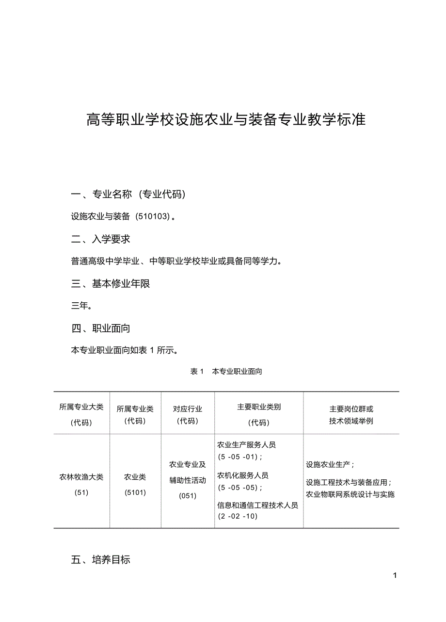 高职学校设施农业与装备专业教学标准_第1页