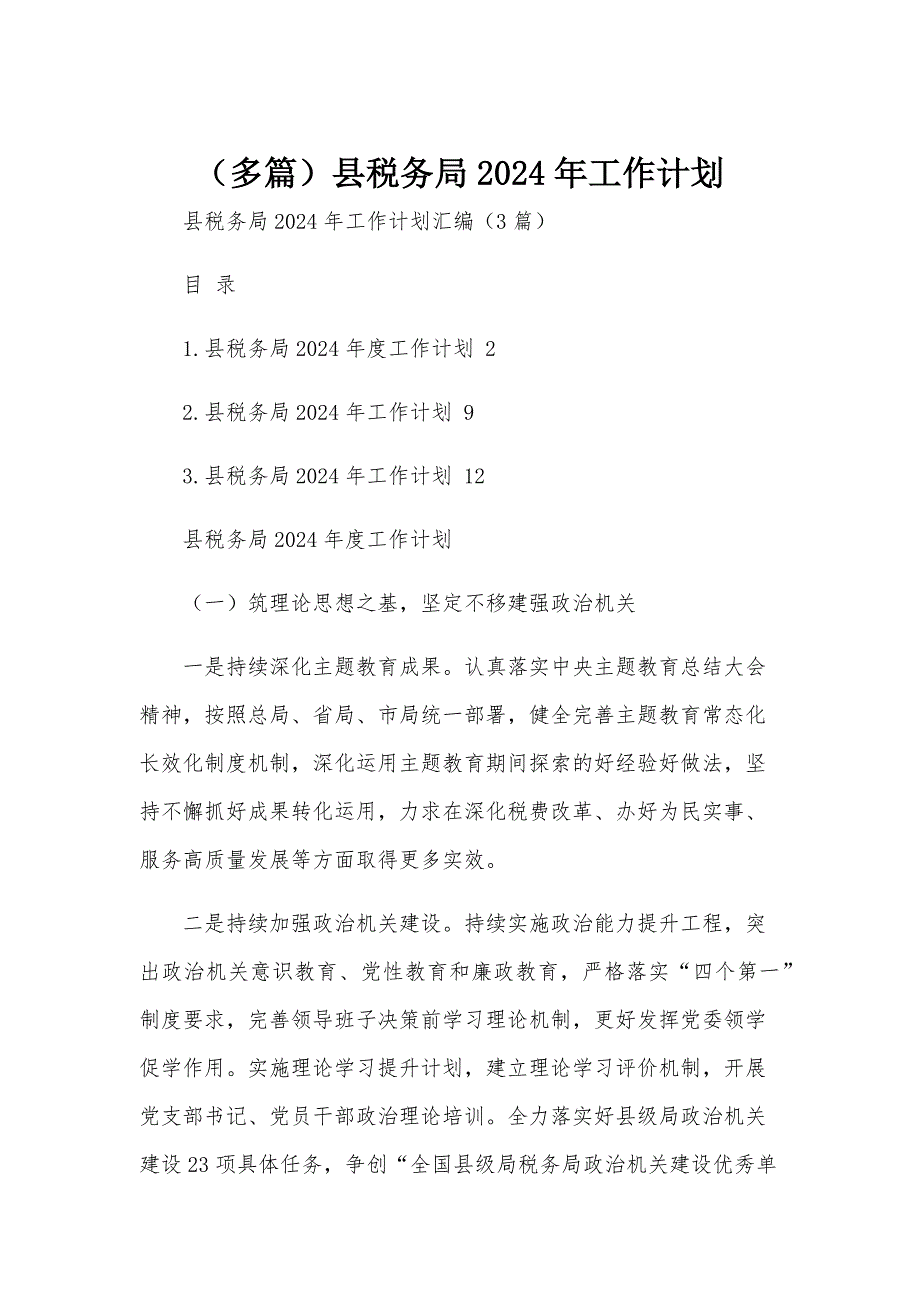 （多篇）县税务局2024年工作计划_第1页