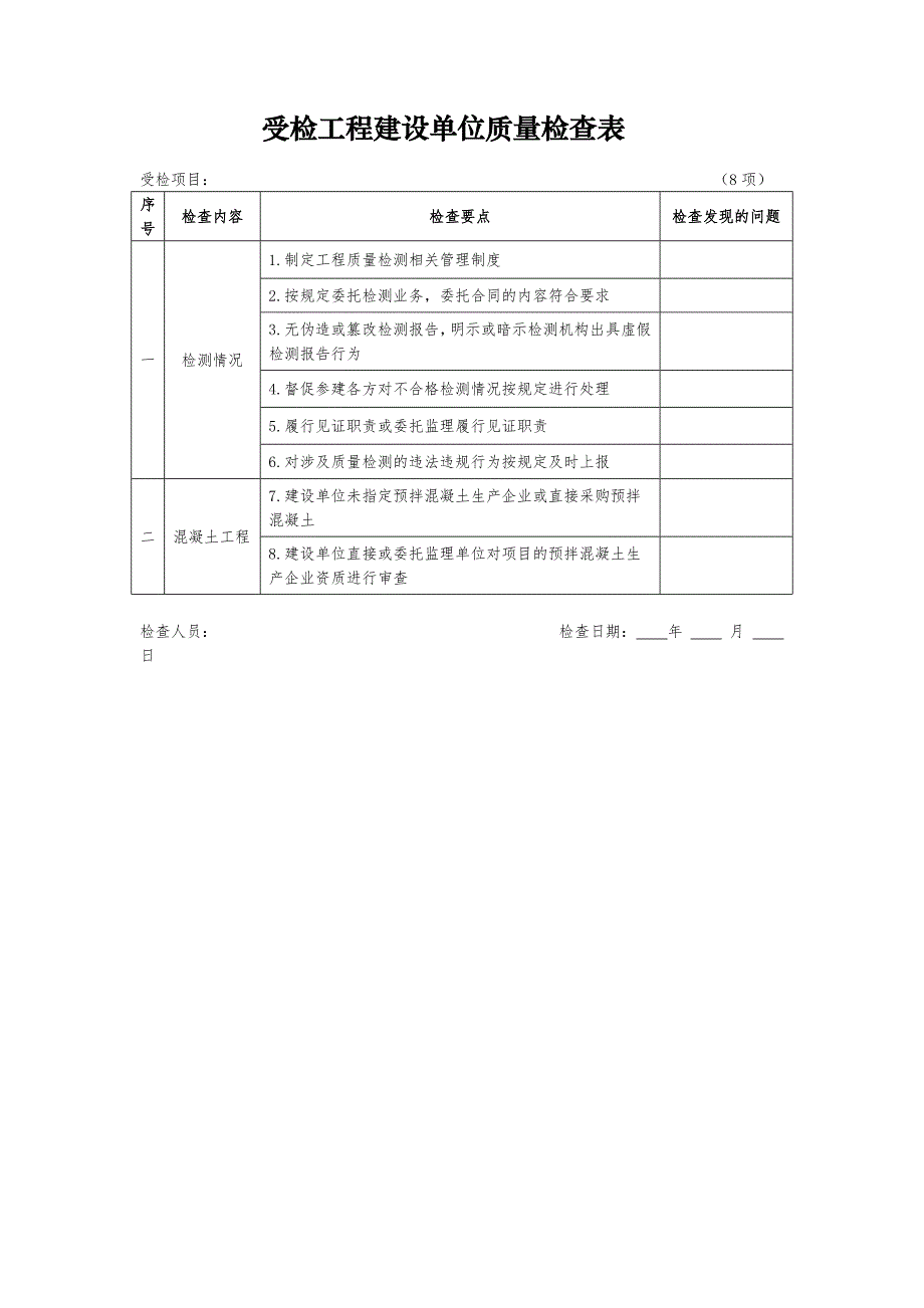 受检工程建设单位质量检查要点说明及检查表_第1页