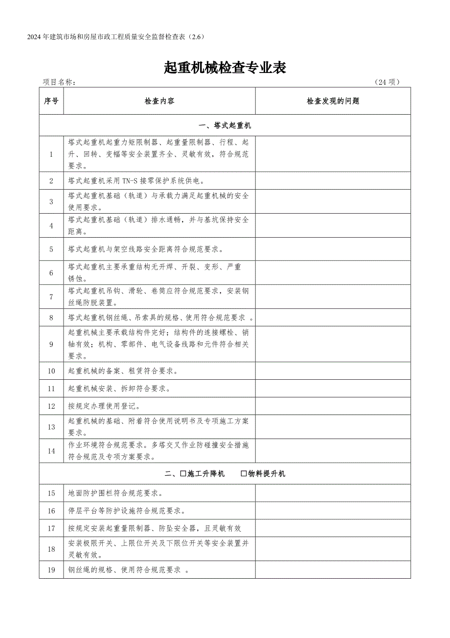 起重机械检查专业表_第1页