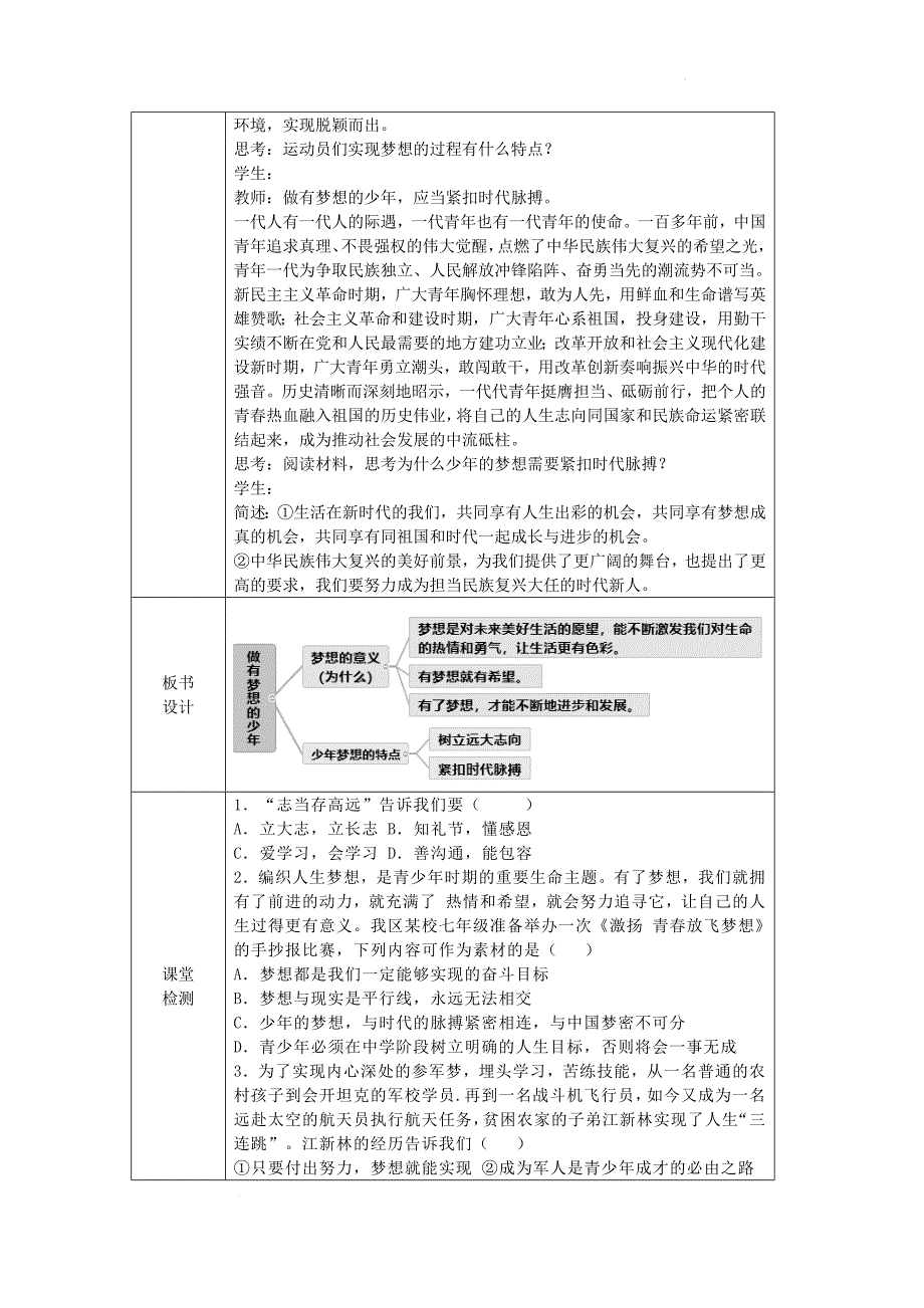 【教案】做有梦想的少年+教学设计-2024-2025学年统编版道德与法治七年级上册+_第3页