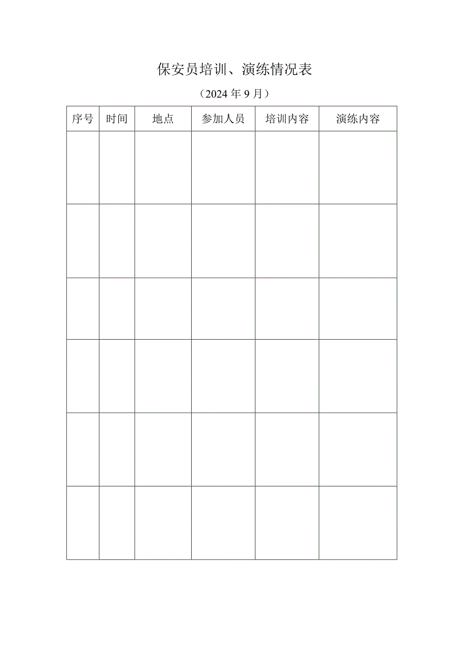 保安员培训、演练情况表_第1页