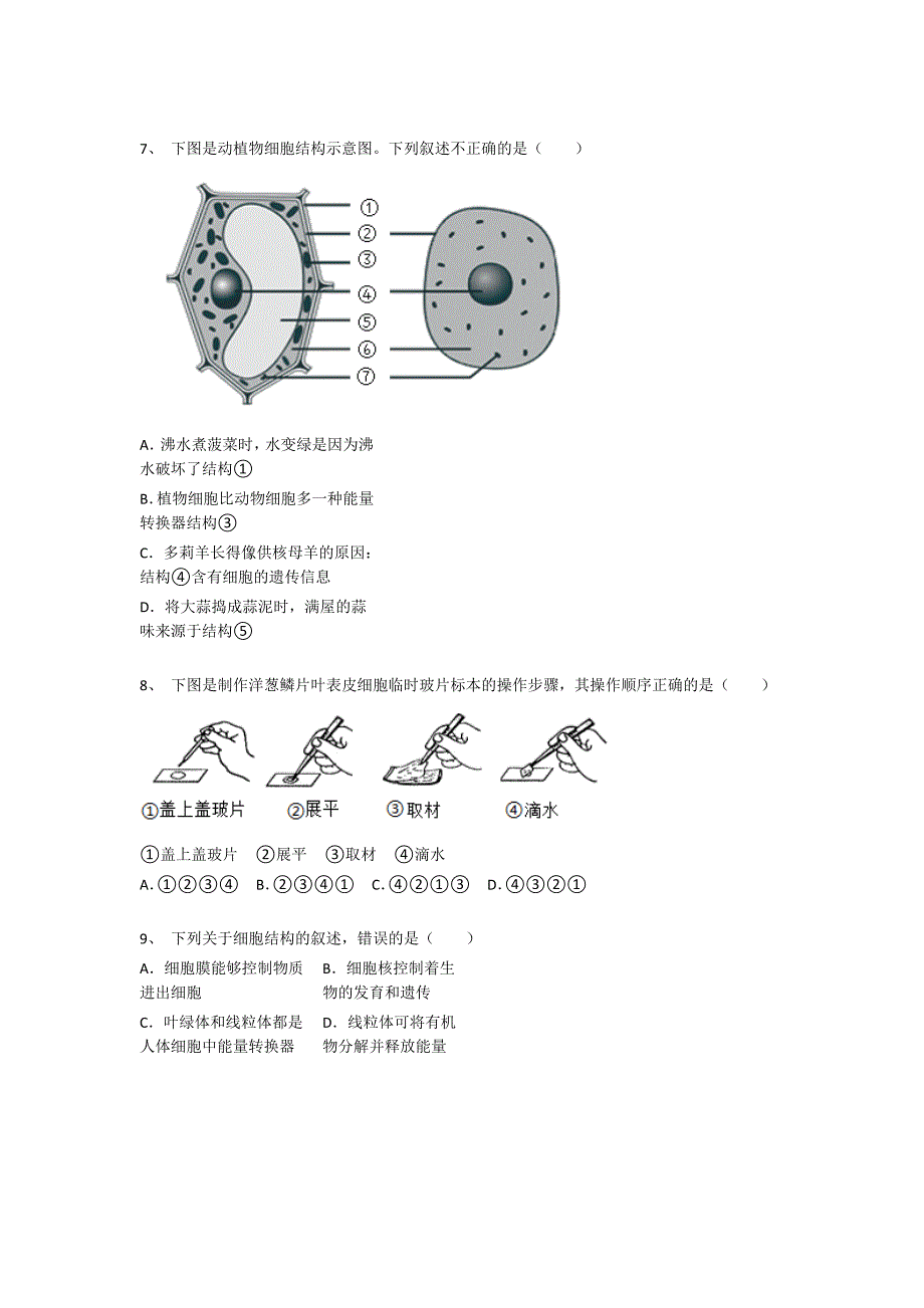 山东省即墨市初中生物七年级期末上册自测高分特训题（附答案）_第3页