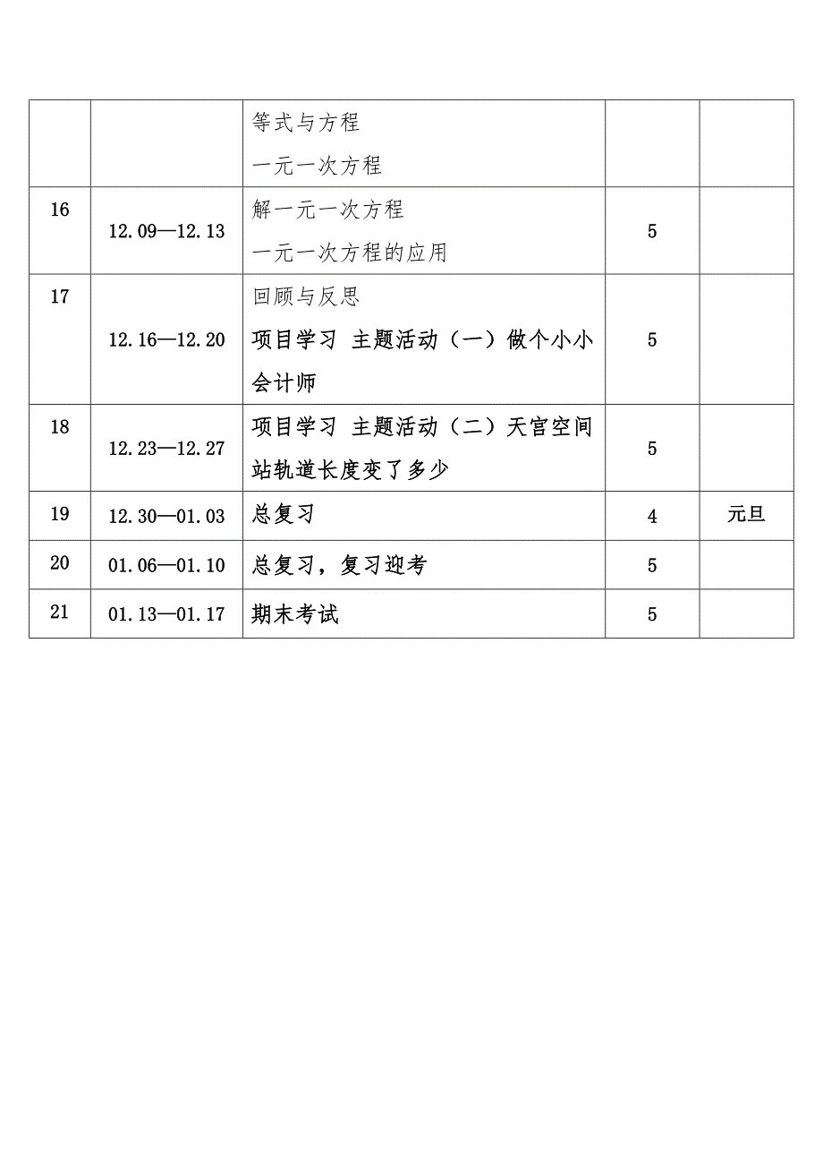 2024年秋学期冀教版初中数学七年级上册教学进度表_第3页