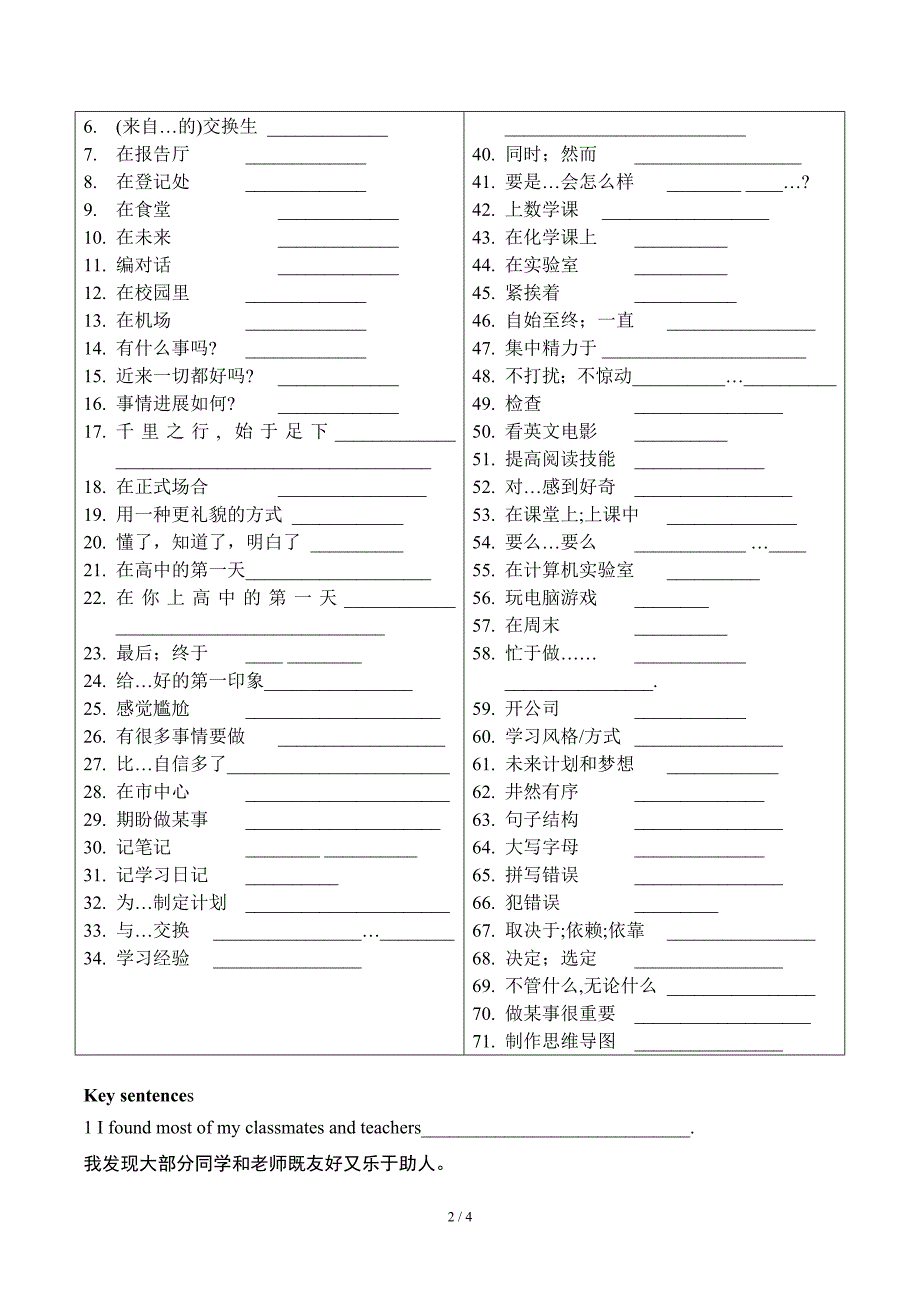 人教版高一英语上册Welcome Unit 单元重点回顾-默写版_第2页