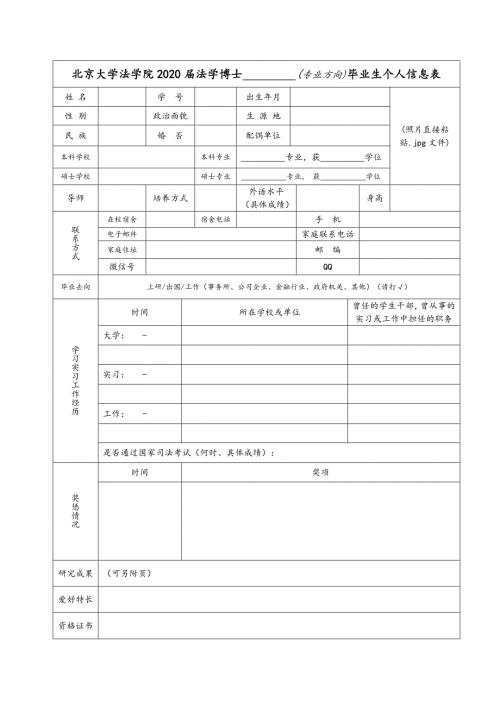 北京大学法学院2007届法学博士 (专业方向)毕业生个人情况表