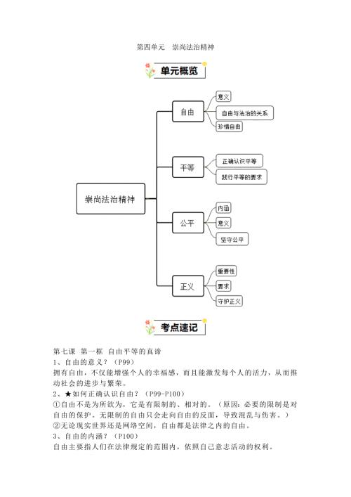 部编版八年级道德与法治下册第四单元《崇尚法治精神》速记清单