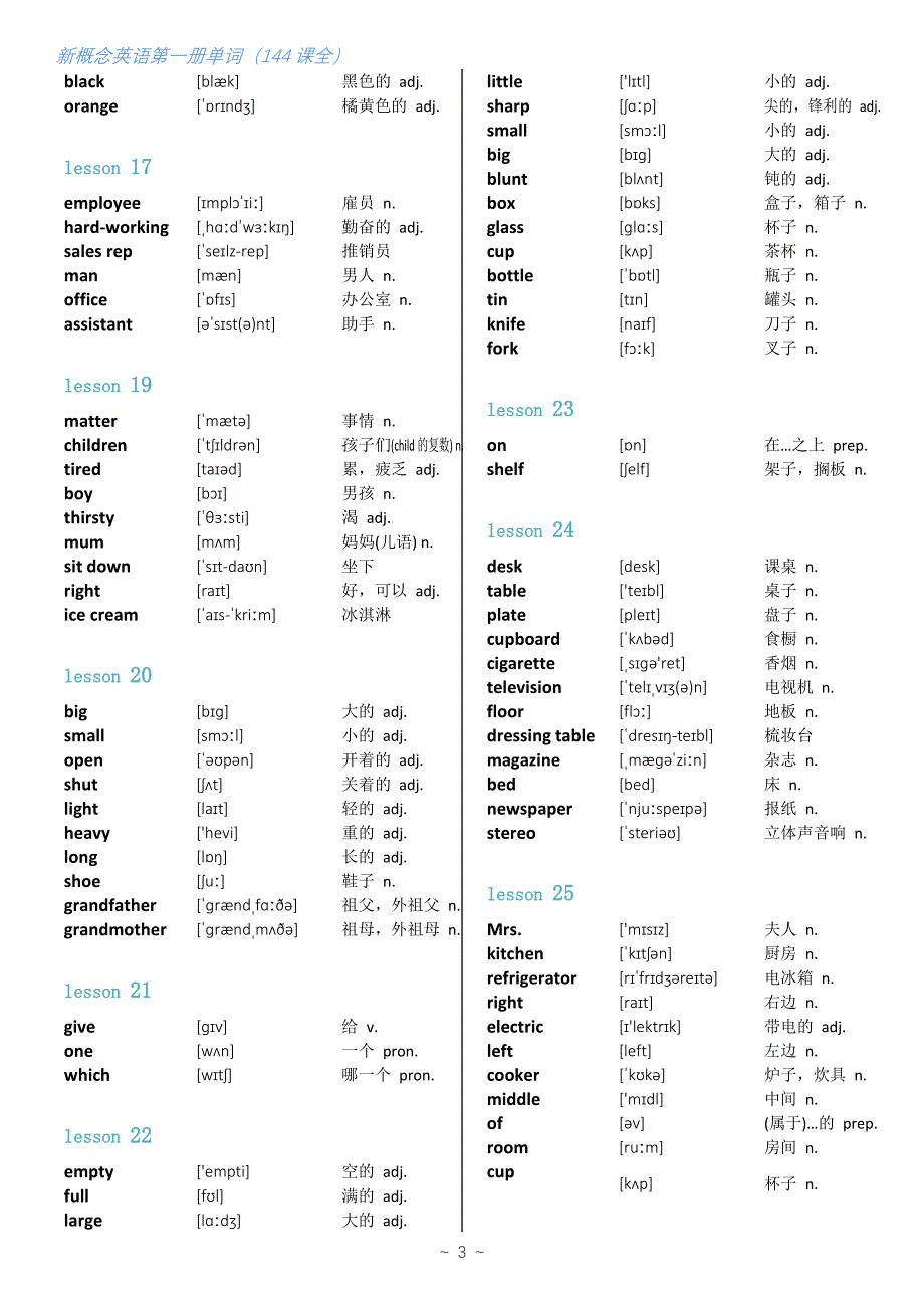 新概念第一册单词表·144课全(精心校对排版)_第3页