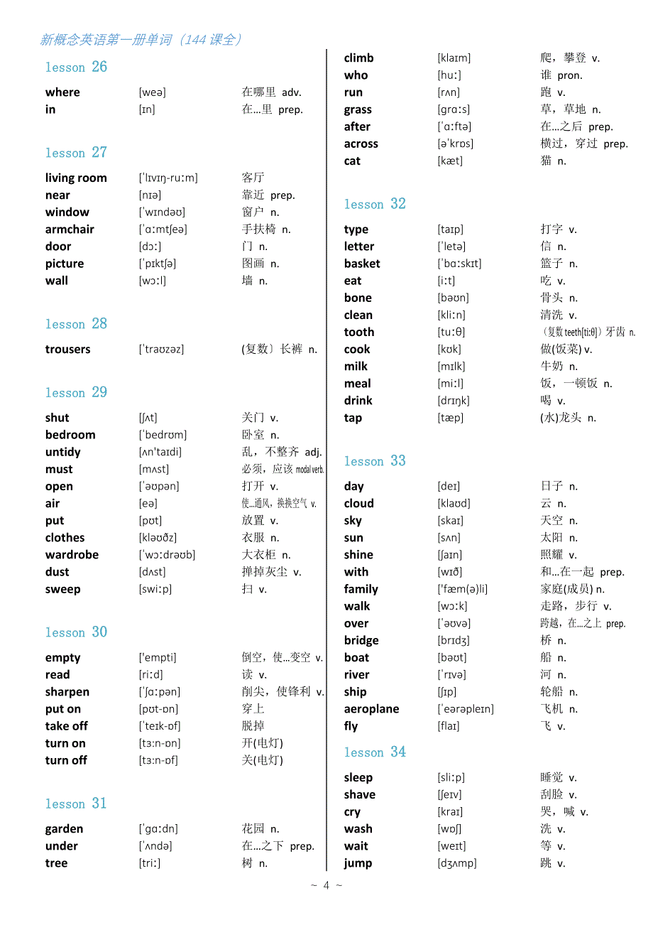 新概念第一册单词表·144课全(精心校对排版)_第4页