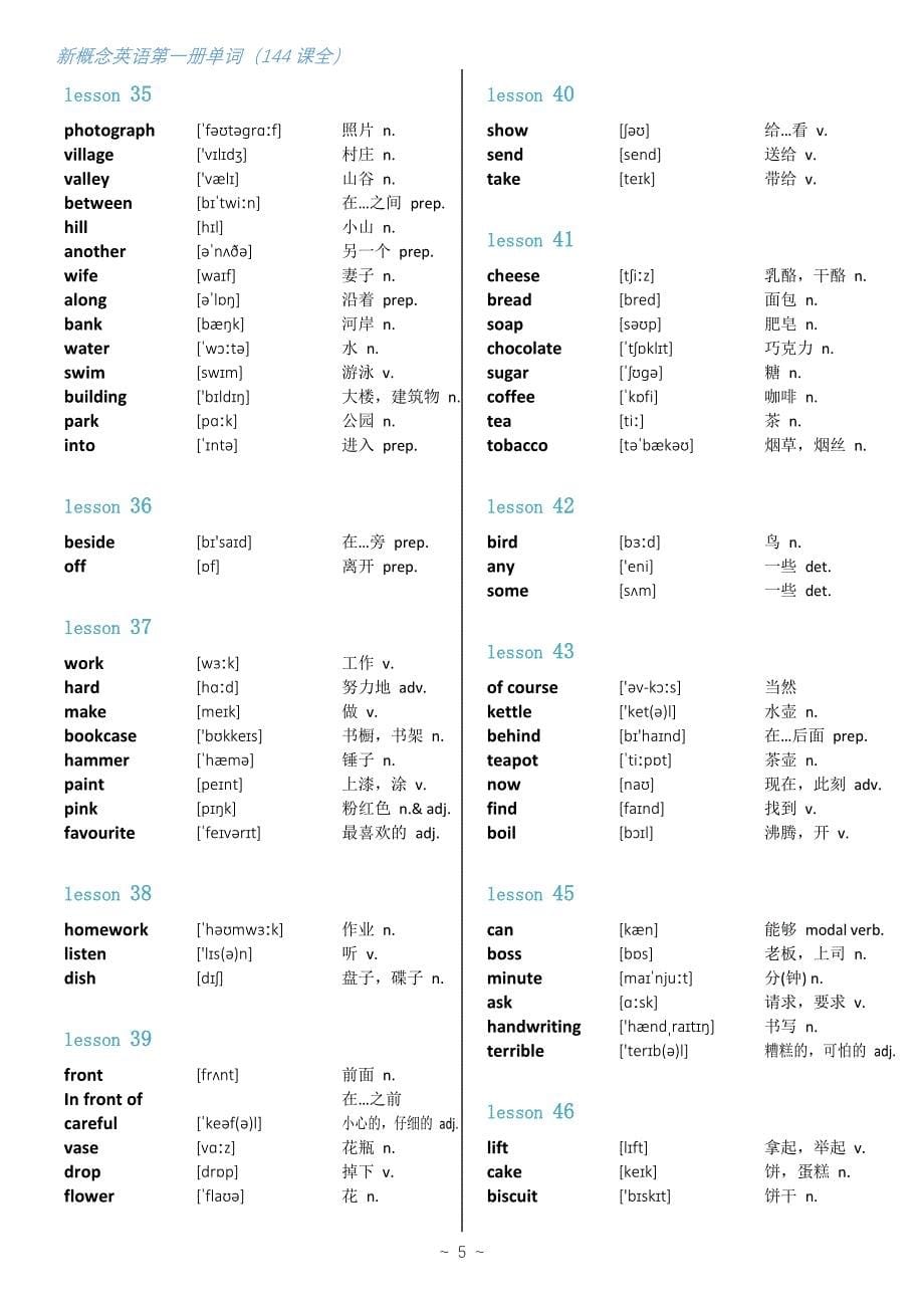 新概念第一册单词表·144课全(精心校对排版)_第5页