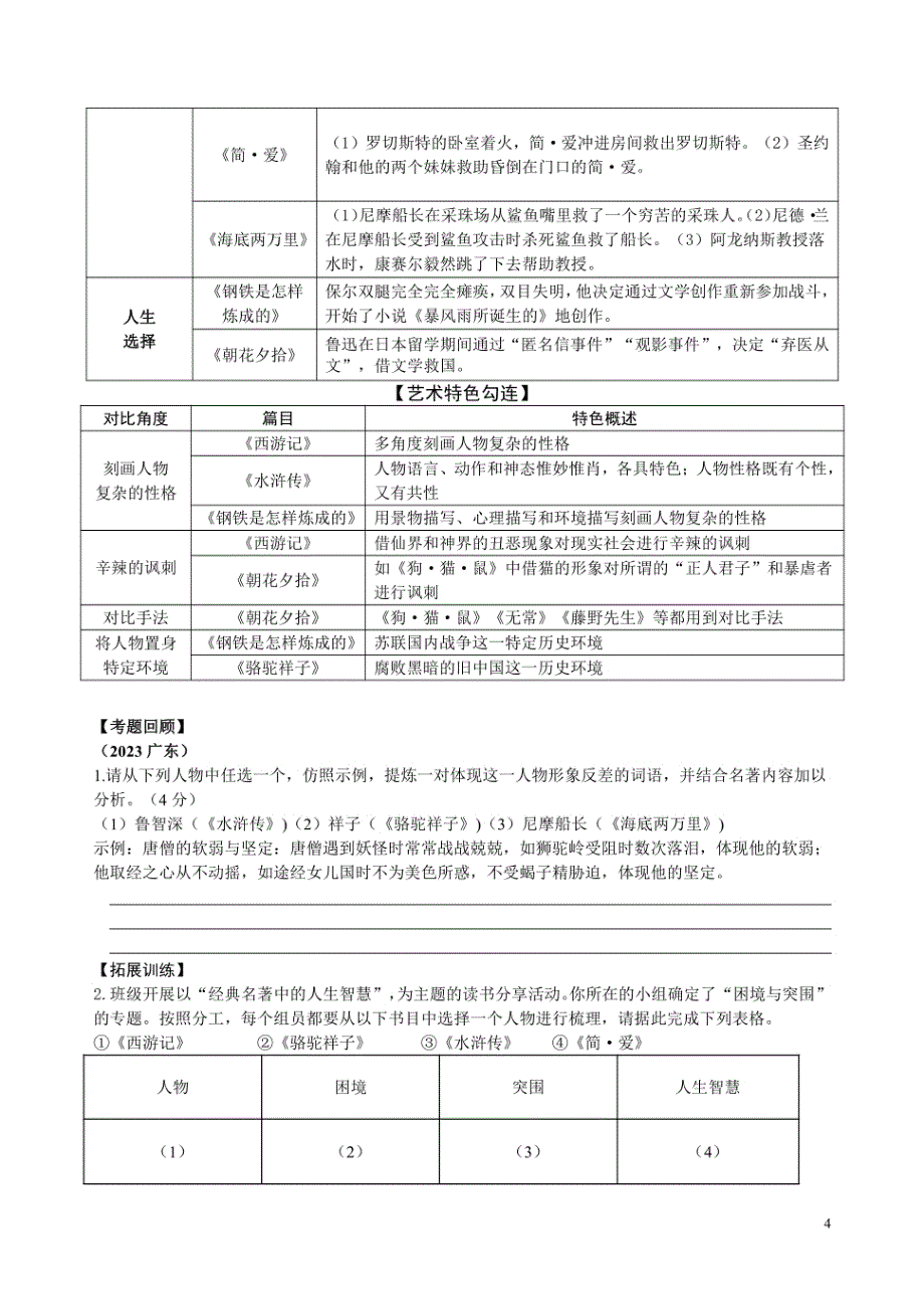 2024年中考语文复习：整本书阅读之12部名著内容勾连题-附答案解析_第4页