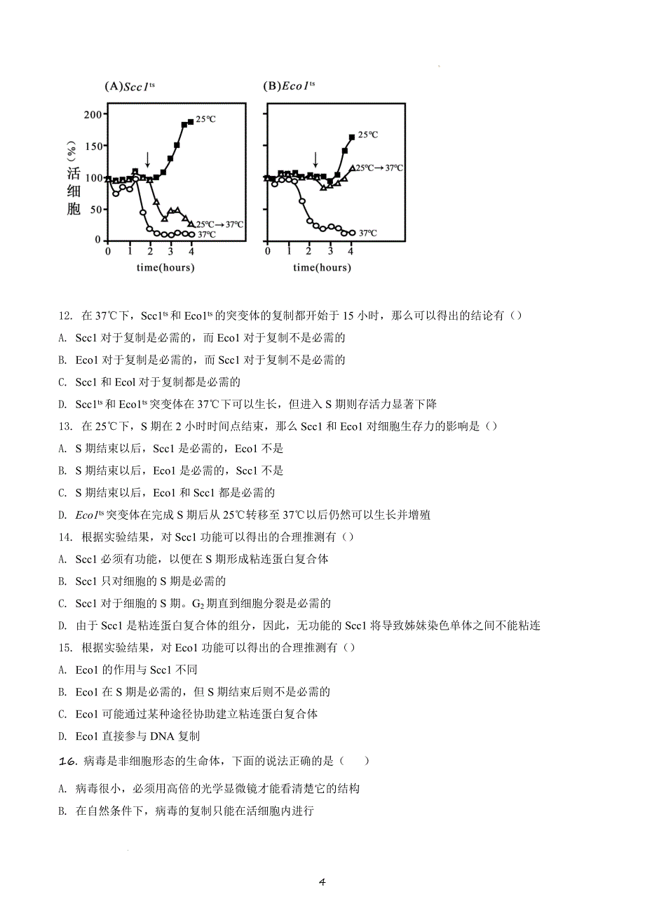 2020年全国中学生生物学竞赛联赛试题真题(含答案解析)_第4页