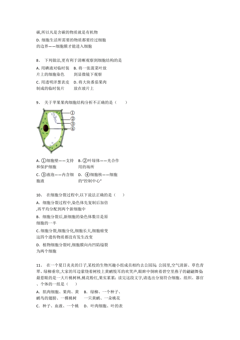 四川省眉山市初中生物七年级期末上册模考易错汇总题(详细参考解析）_第3页